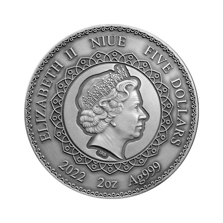 2 troy ounce silver Mandala Tiger coin antique finish 2022 back