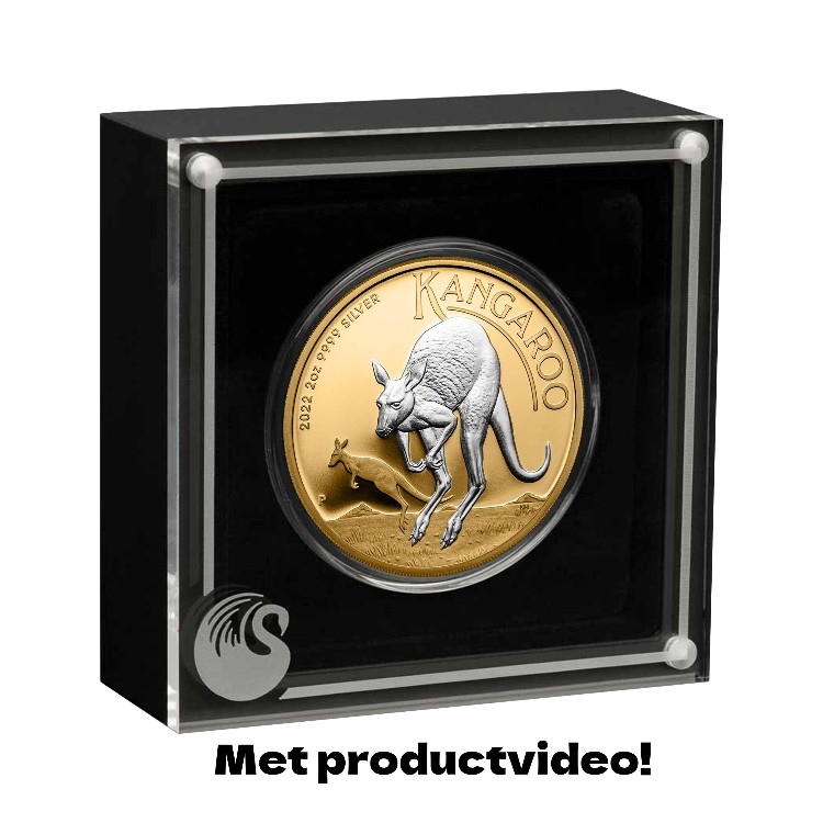 2 troy ounce Silver coin Australian kangaroo 2022 reverse gilded angle 3 2 troy ounce Silver coin Australian kangaroo 2022 reverse gilded angle 3